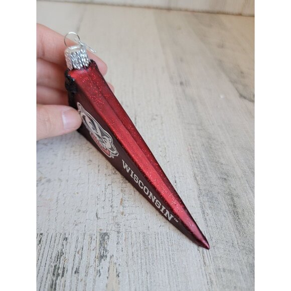 OWC Wisconsin Badgers glass flag ornament Xmas glitter - Picture 3 of 6